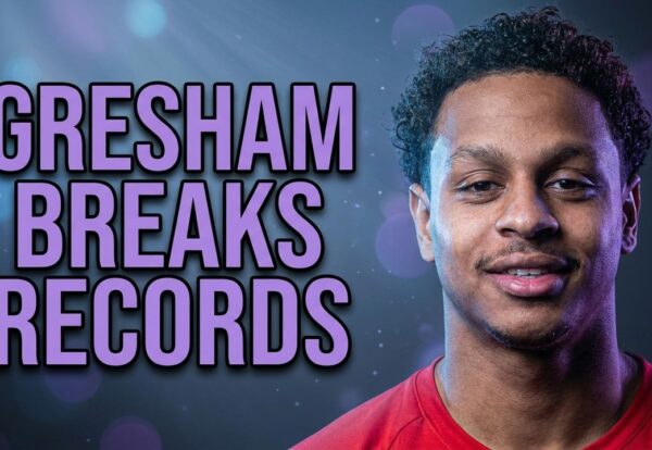 Graphic of Grenadian swimmer Zackary Gresham with the headline Gresham Breaks Records.